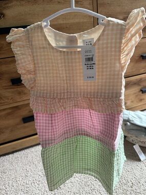 GAP Girls Gingham Tiered Dress in Peach, Pink & Green